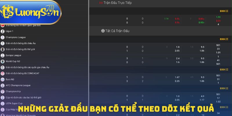 Những giải đấu bạn có thể theo dõi kết quả